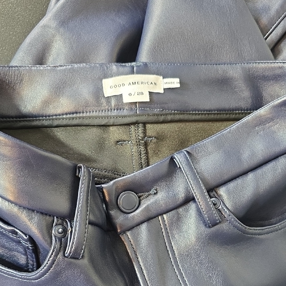 Good American Navy Faux Leather Pants 33" Inseam - Picture 11 of 11